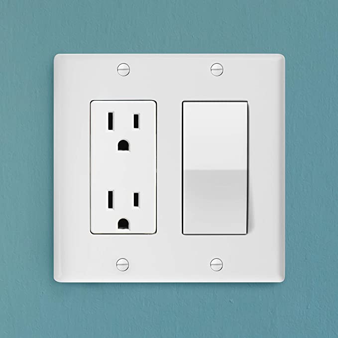 Bates Double Light Switch Plate, 2 Gang Wall Plate, 6 Pack, Double Outlet Cover, Double Switch