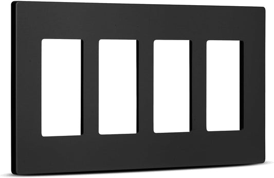 Bates- Screwless Decorator Wall Plates, Black, 4 Gang Wall Plate