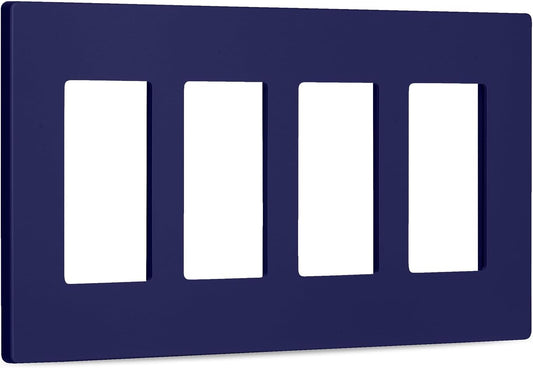 Bates- Screwless Decorator Wall Plates, Blue, 4 Gang Wall Plate