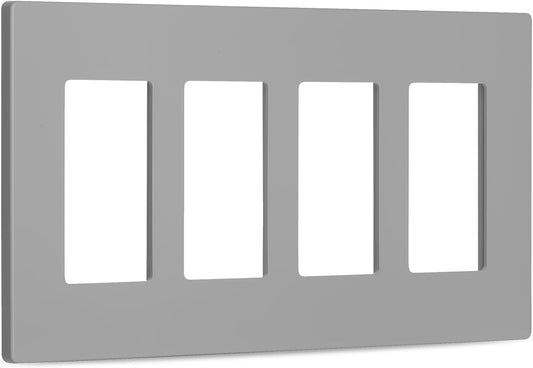 Bates- Screwless Decorator Wall Plates, Grey, 4 Gang Wall Plate, 4 Gang Screwless Wall Plate Cover