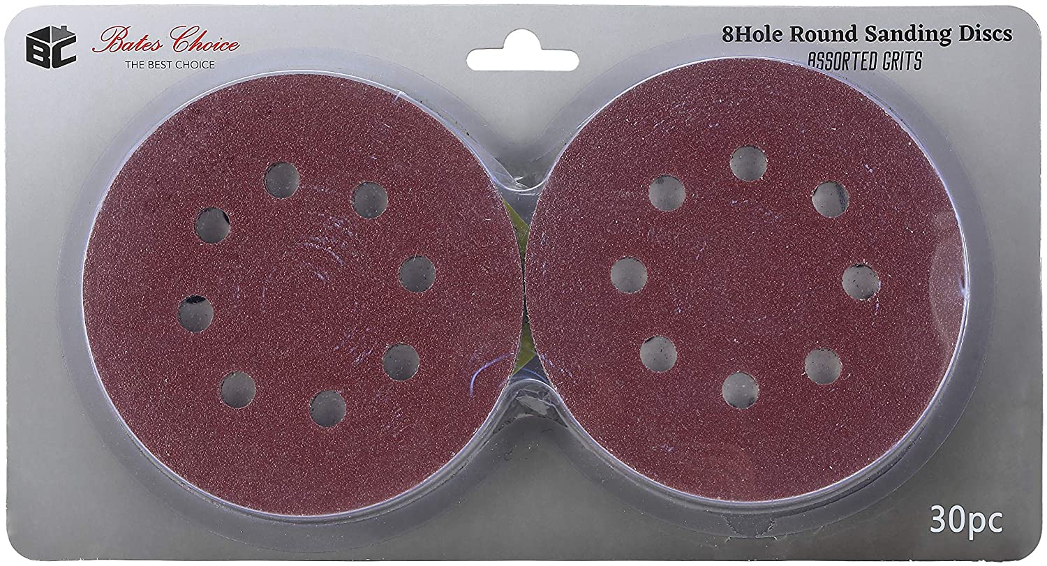 Bates Sanding Discs 5 Inch 8 Hole 30 Pack Assorted Grits 40 80 120 Bates Choice