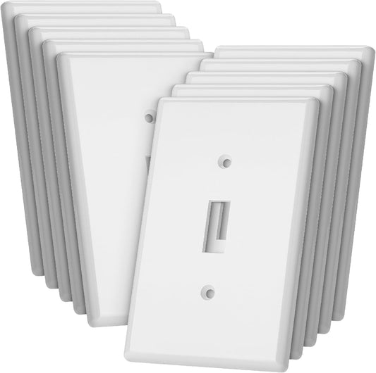 Bates- Light Switch Plates, 10 Pack, 4.88" x 3.11", Mid- Size White Light Switch Cover Plate