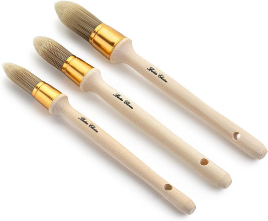 Bates- Trim Brush Set, 0.6”, 0.75” & 1”, Wooden Handle, Round Paint Brush for Trim Paint Brush