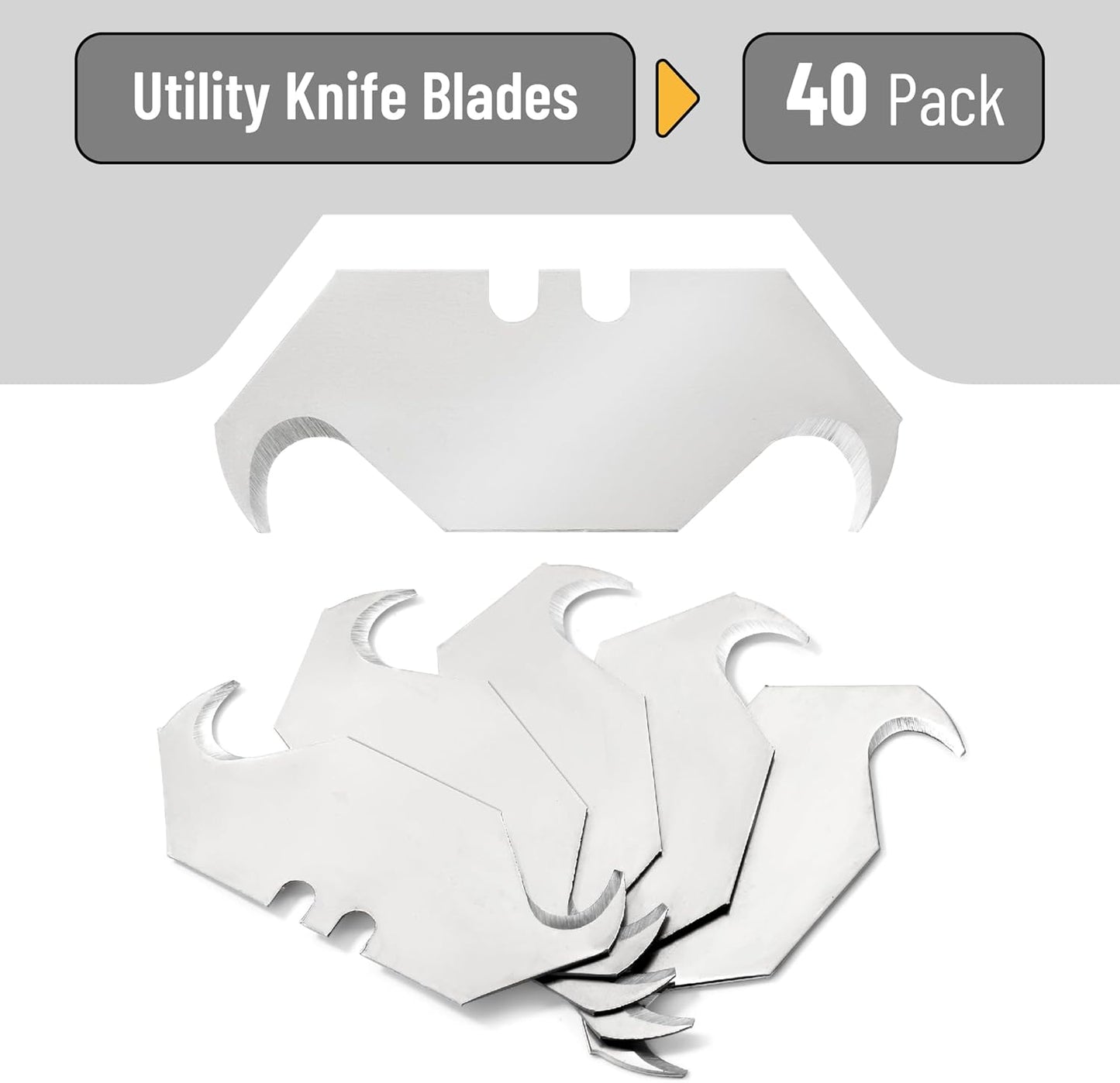 Bates- Utility Knife Blades with Hook Edge, 40 Pack, Box Cutter Blades