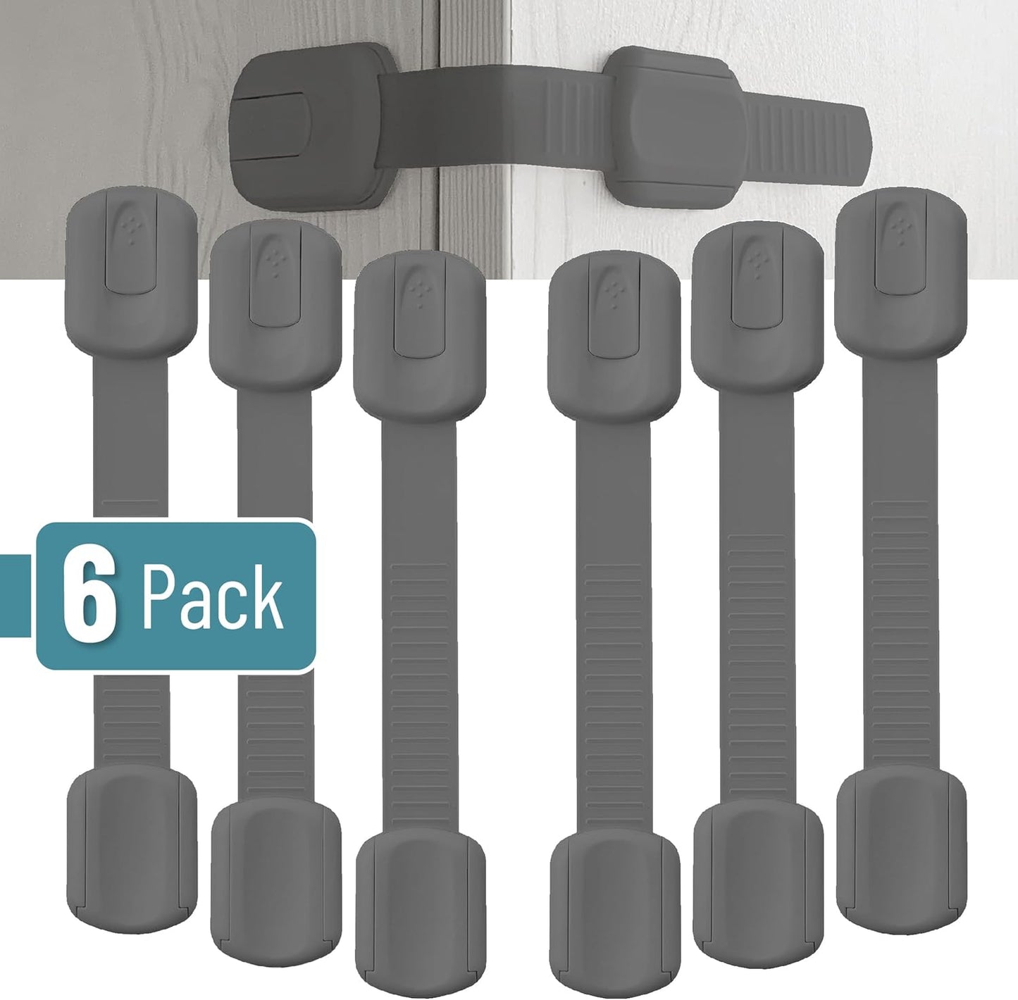 Bates- Child Safety Strap Locks, 6 Pack, Gray Baby Cabinet Locks