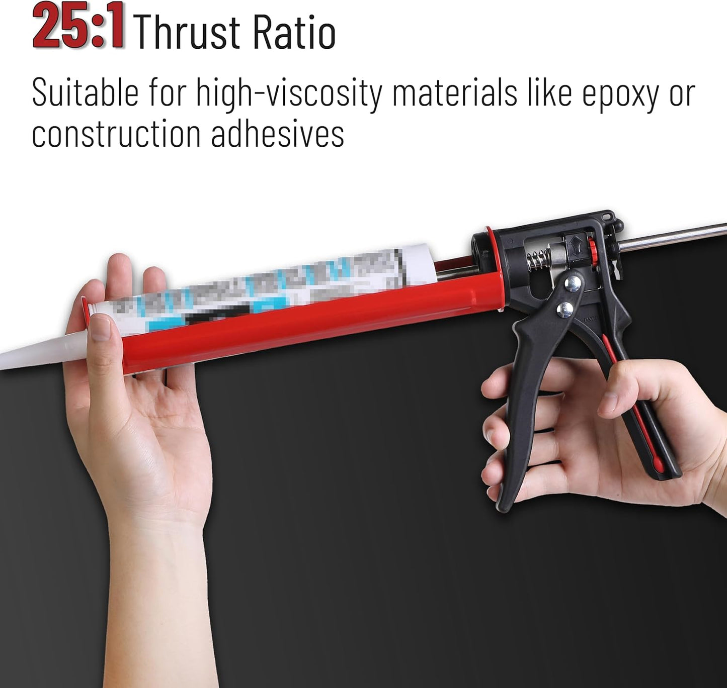 Caulking Gun, 25:1 Thrust Ratio, Black & Red, Caulking Tool Gun