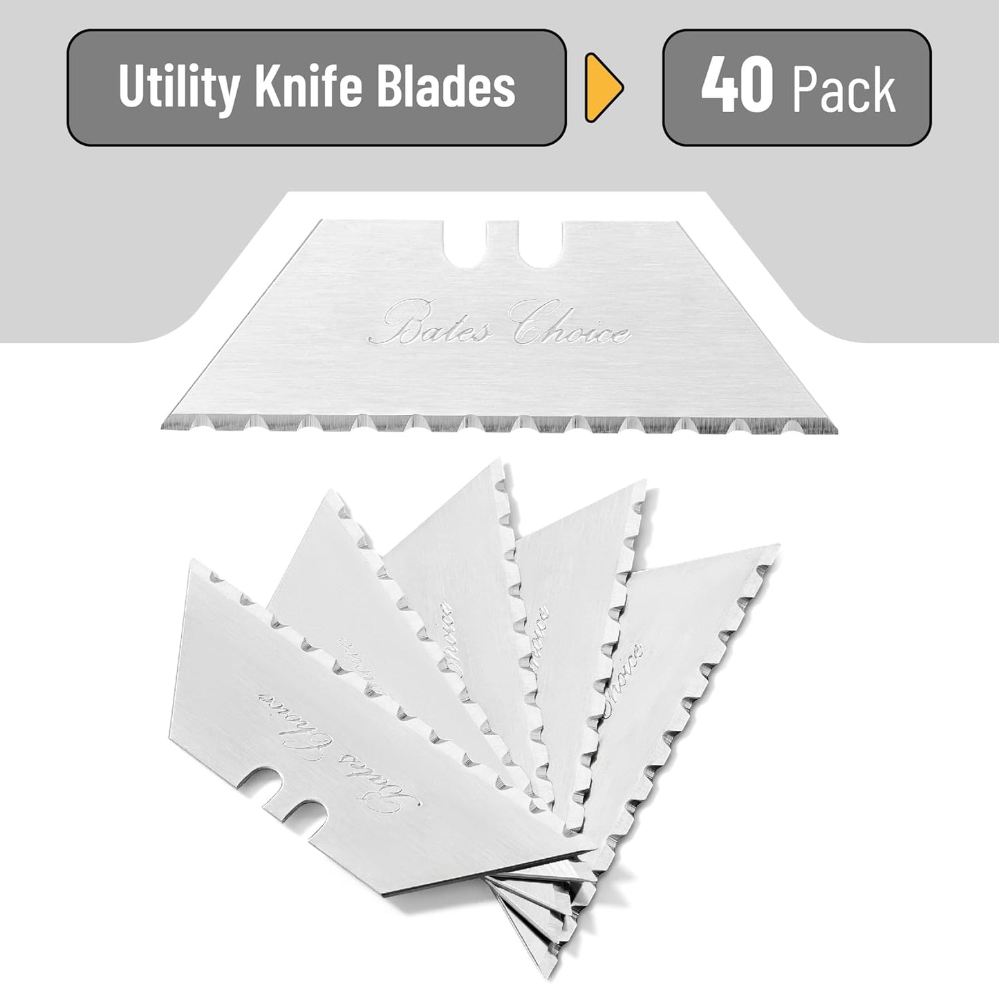 Bates- Utility Knife Blades with Serrated Edge, 40 Pack