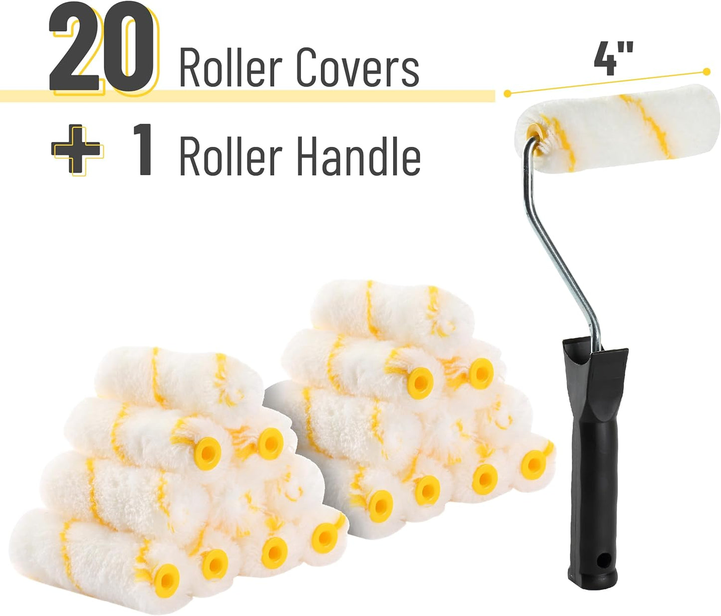 Bates- Paint Rollers, 4 Inch Paint Roller with 20 Covers, Small Paint Roller, Paint Roller Covers, Mini Paint Roller