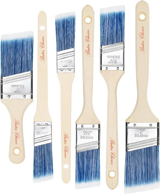 Bates- Paint Brushes, 6 Pack, 1", 1.5", 2", Angle Brushes, Treated Wood Handle