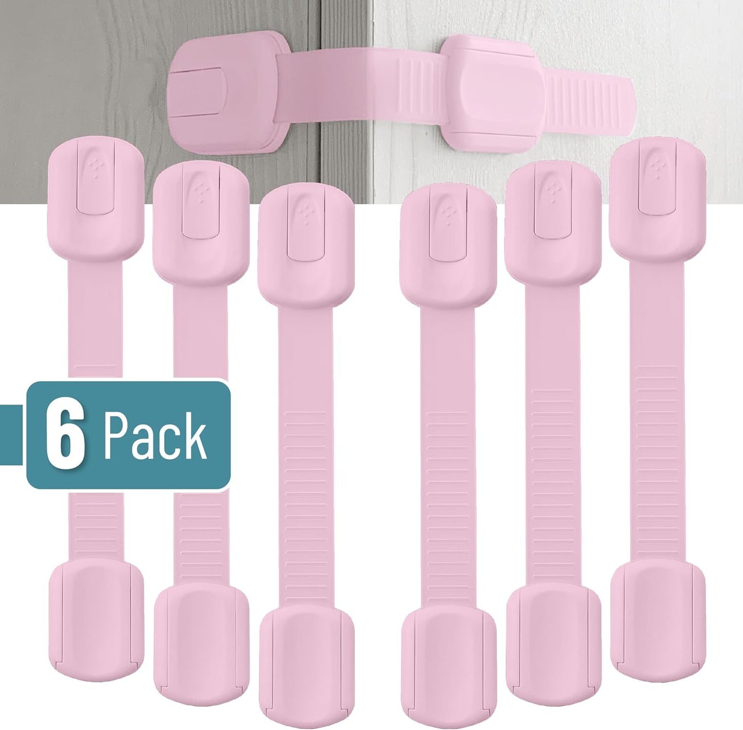 Bates- Child Safety Strap Locks, 6 Pack, Pink Baby Cabinet Locks, Toilet Locks Baby Proof