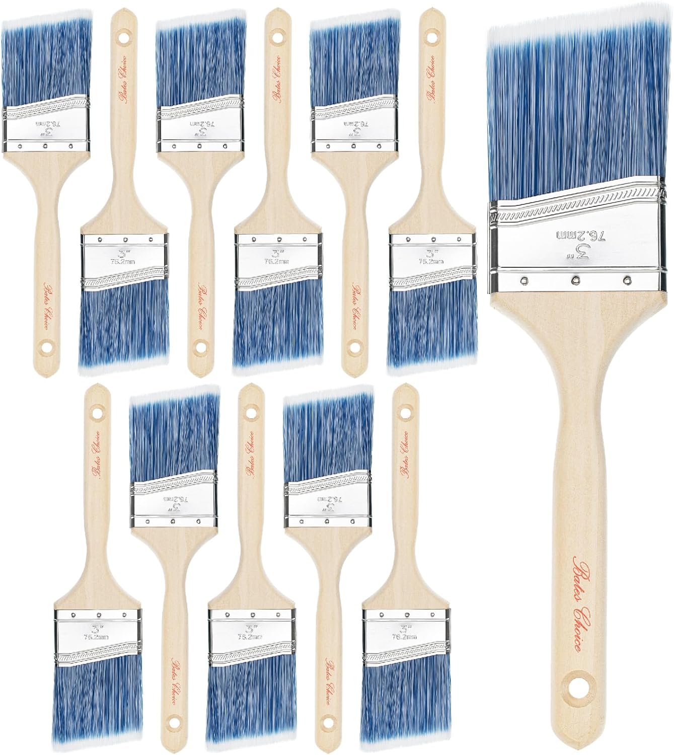 Bates- Paint Brushes, 3 Inch, 12 Pack, Angle Brushes, Treated Wood Handle, Paint Brushes for Walls