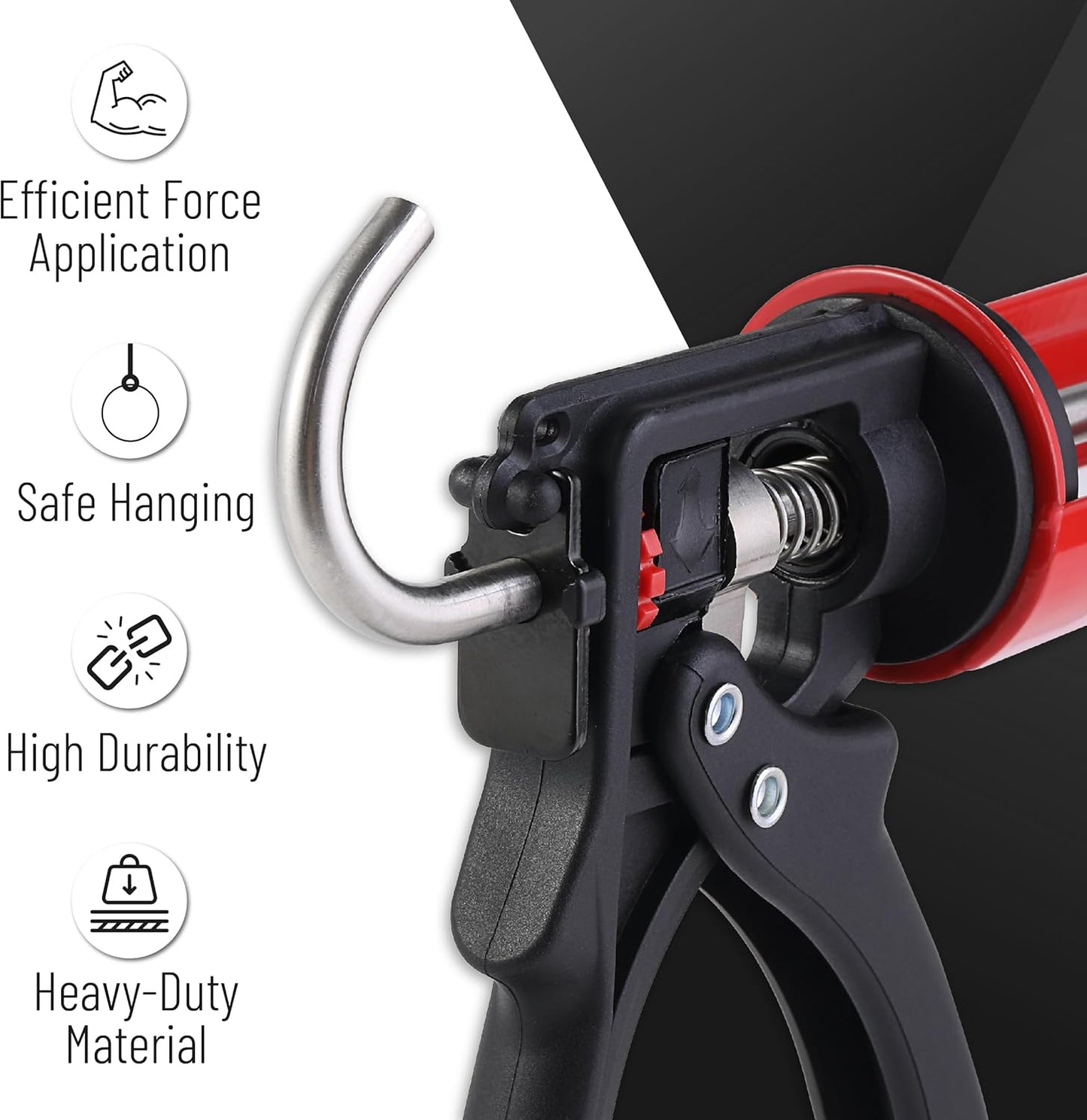 Caulking Gun, 25:1 Thrust Ratio, Black & Red, Caulking Tool Gun