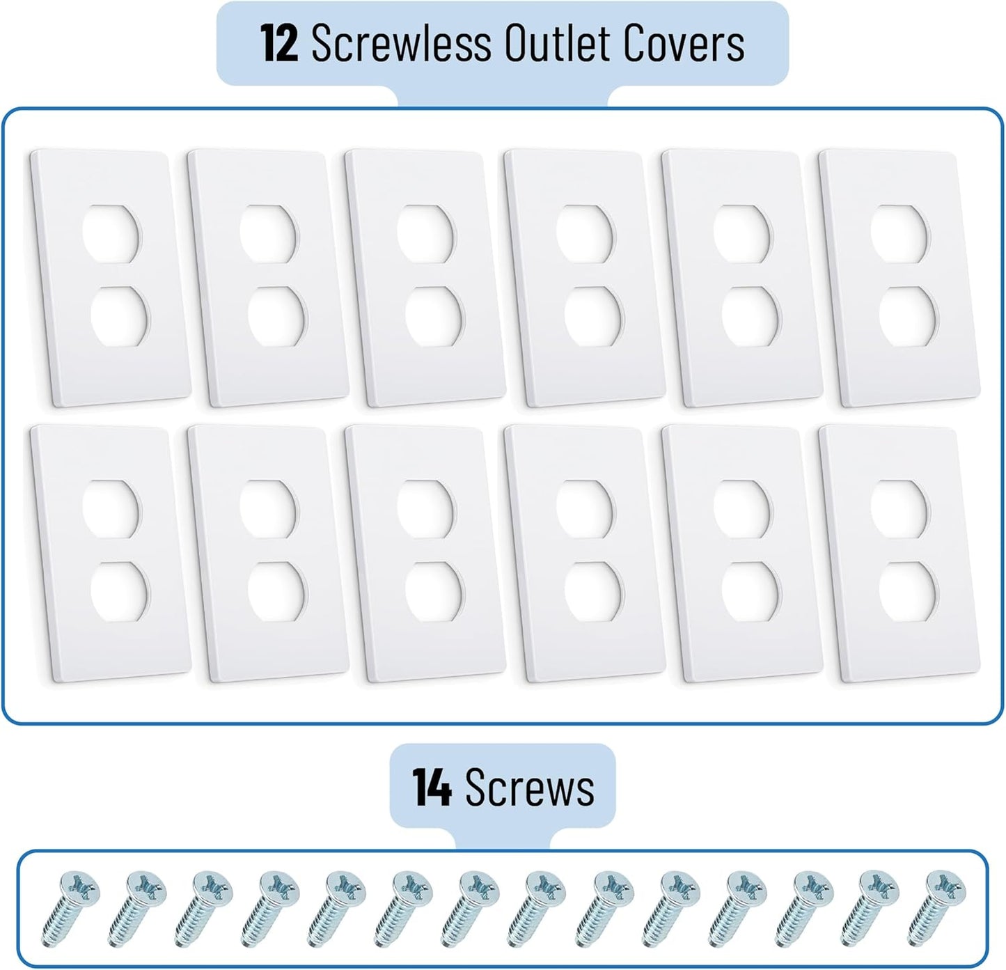 Bates- Screwless Duplex Wall Plate, 12 Pack, White, Screwless Wall Plate Cover, Electric Outlet Cover