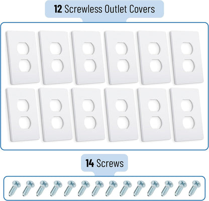 Bates- Screwless Duplex Wall Plate, 12 Pack, White, Screwless Wall Plate Cover, Electric Outlet Cover