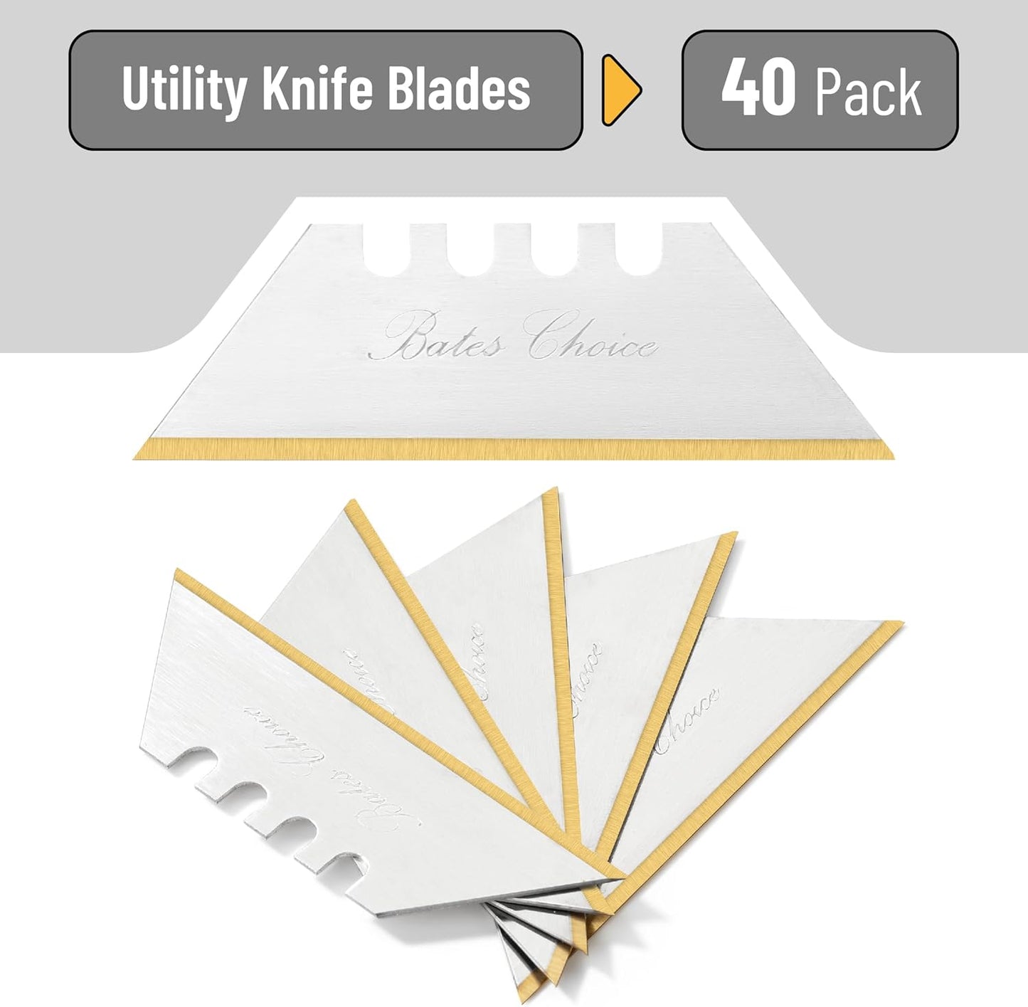 Bates- Utility Knife Blades, 40 Pack, Titanium Edge, Box Cutter Blades, Razor Blades Utility Knife