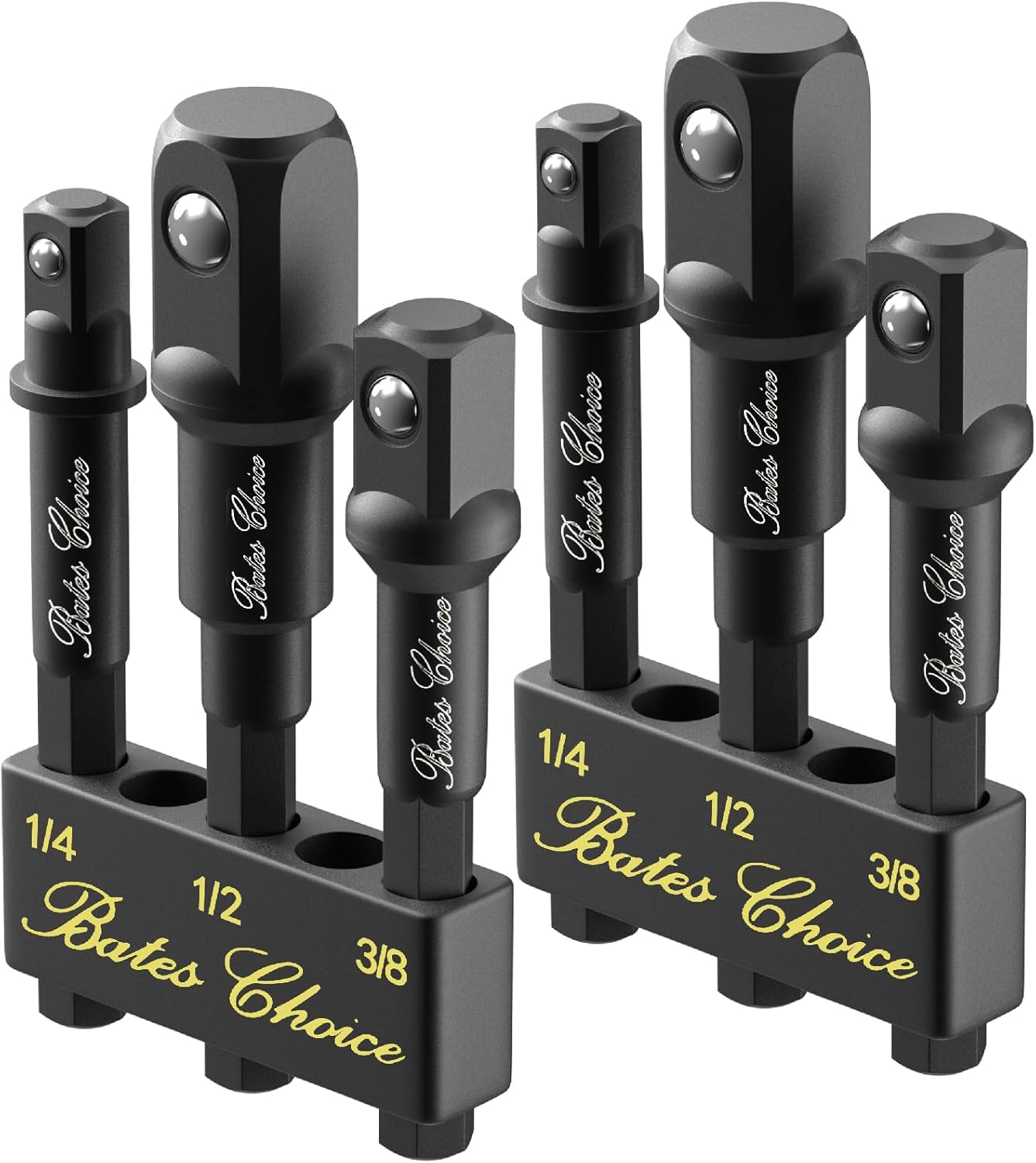 Bates Impact Socket Adapter Set - 1/4", 3/8", 1/2" Sizes With Magnetic Bit Holder, Chrome Vanadium Steel