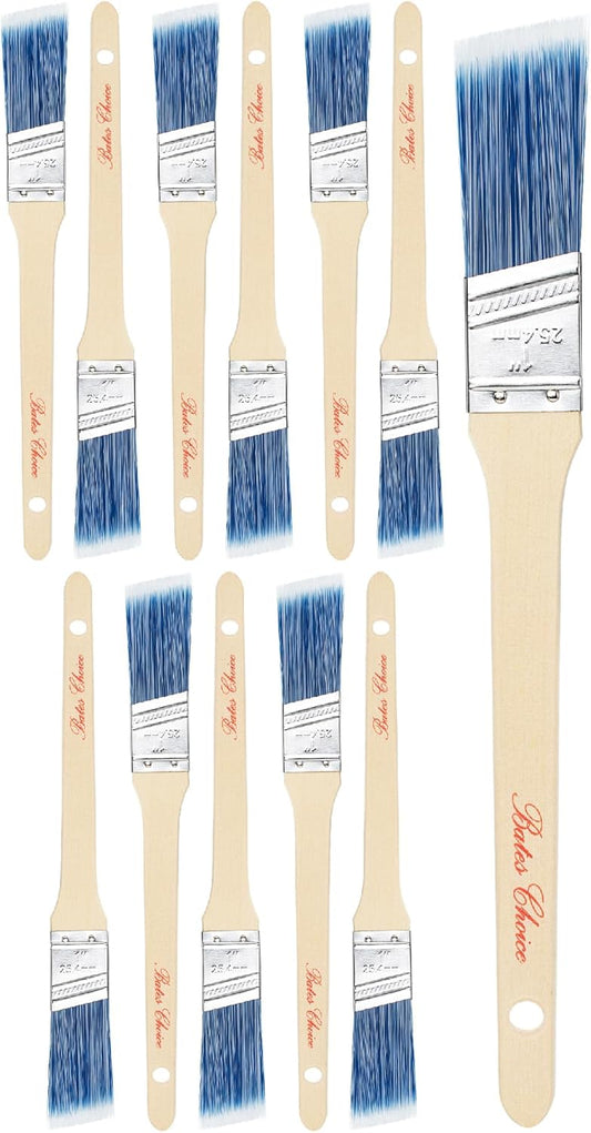 Bates- Paint Brushes, 1-Inch, 12 Pack, Angle Brushes, Treated Wood Handle