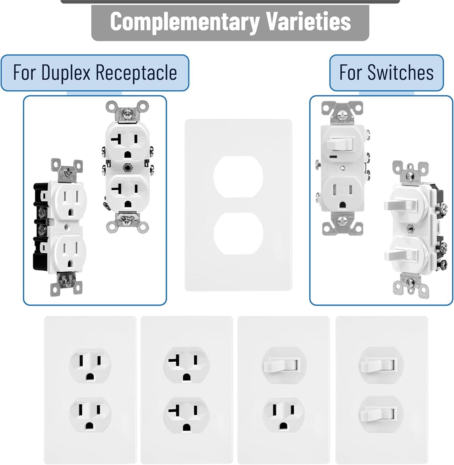Bates- Screwless Duplex Wall Plate, 12 Pack, White, Screwless Wall Plate Cover, Electric Outlet Cover