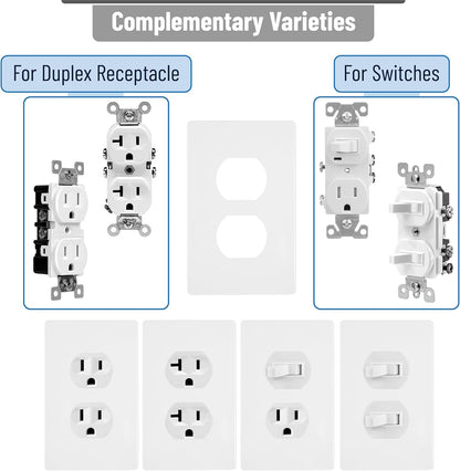 Bates- Screwless Duplex Wall Plate, 12 Pack, White, Screwless Wall Plate Cover, Electric Outlet Cover