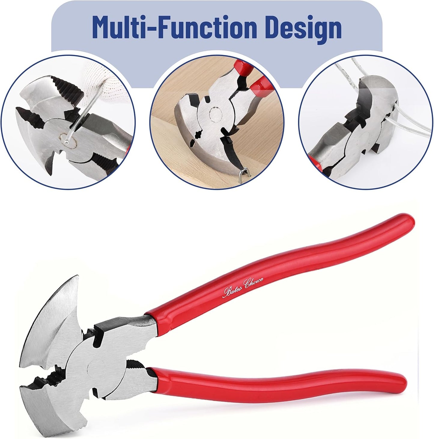 Bates- Fencing Pliers, 10.8 Inch, Red, Multi Tool Fence Pliers, Fence Tools