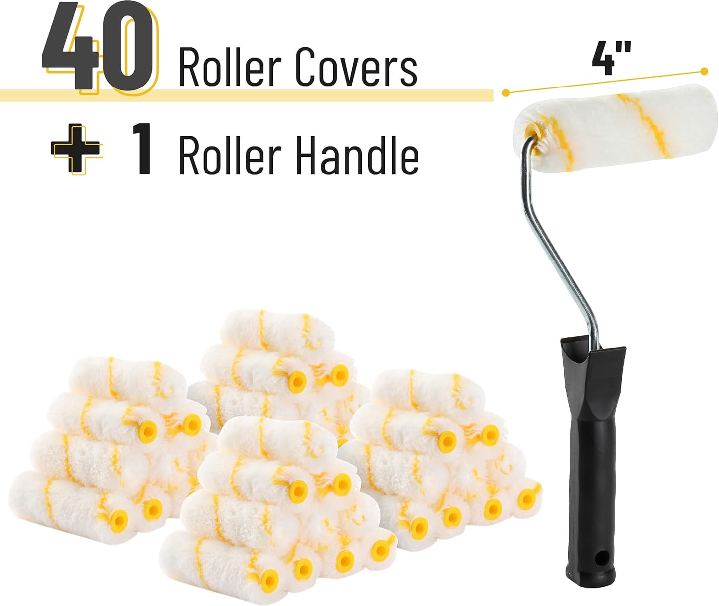 Bates- Paint Rollers, 4 Inch Paint Roller with 40 Covers, Small Paint Roller