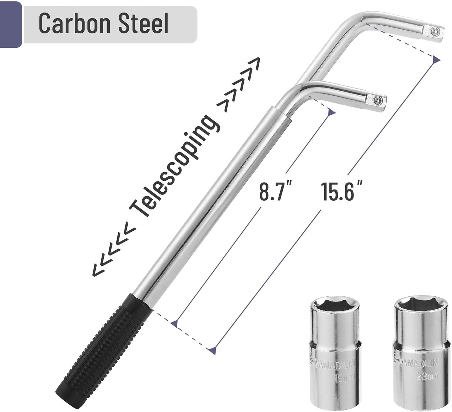 Bates- Telescoping Lug Wrench, 1/2 Drive with 17/19mm and 21/23mm Sockets