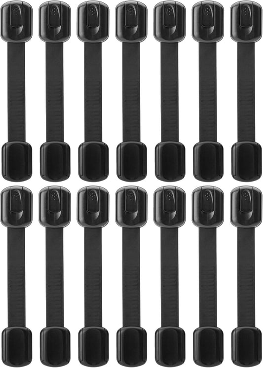 Bates- Child Safety Strap Locks, 14 Pack, Black Baby Cabinet Locks, Toilet Locks Baby Proof, Child Proof Drawer Locks