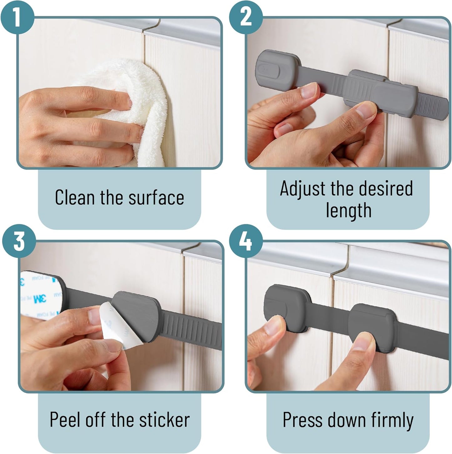 Bates- Child Safety Strap Locks, 6 Pack, Gray Baby Cabinet Locks