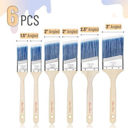 Bates- Paint Brushes, 6 Pack, 1.5", 2", 2.5", 3", Angle Brushes, Treated Wood Handle