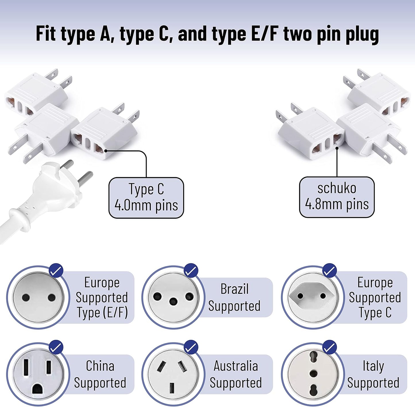 Bates- European to US Plug Adapter, 8 Pack, EU to US Plug Adapter