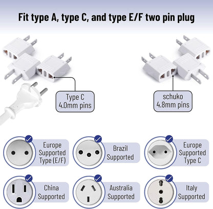 Bates- European to US Plug Adapter, 8 Pack, EU to US Plug Adapter