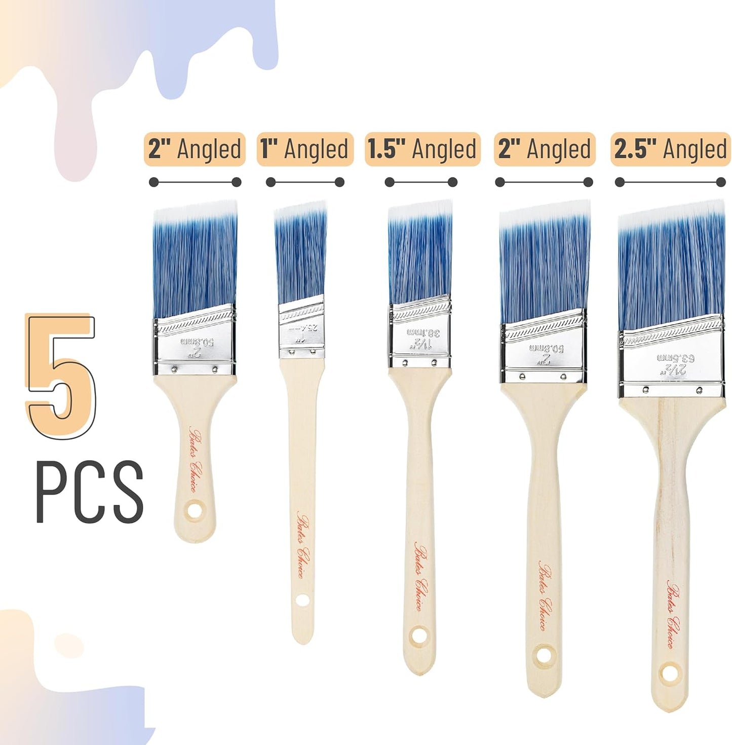 Bates- Paint Brushes, 5 Pack, 1", 1.5", 2", 2.5", Angle Brushes