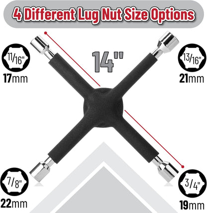 Bates- Lug Wrench, 14 Inch, Tire Iron, Lug Nut Wrench, 4 Way Lug Wrench