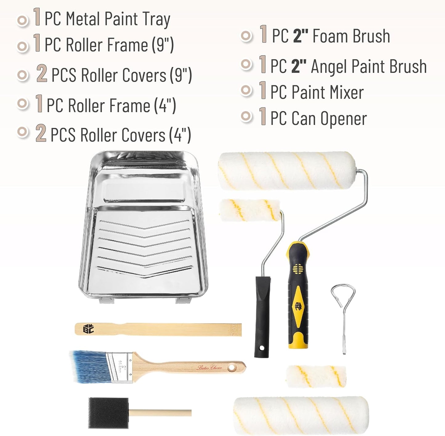 Bates- Paint Tray Set, 11 pcs, Paint Roller Kit, Paint Rollers 9 Inch