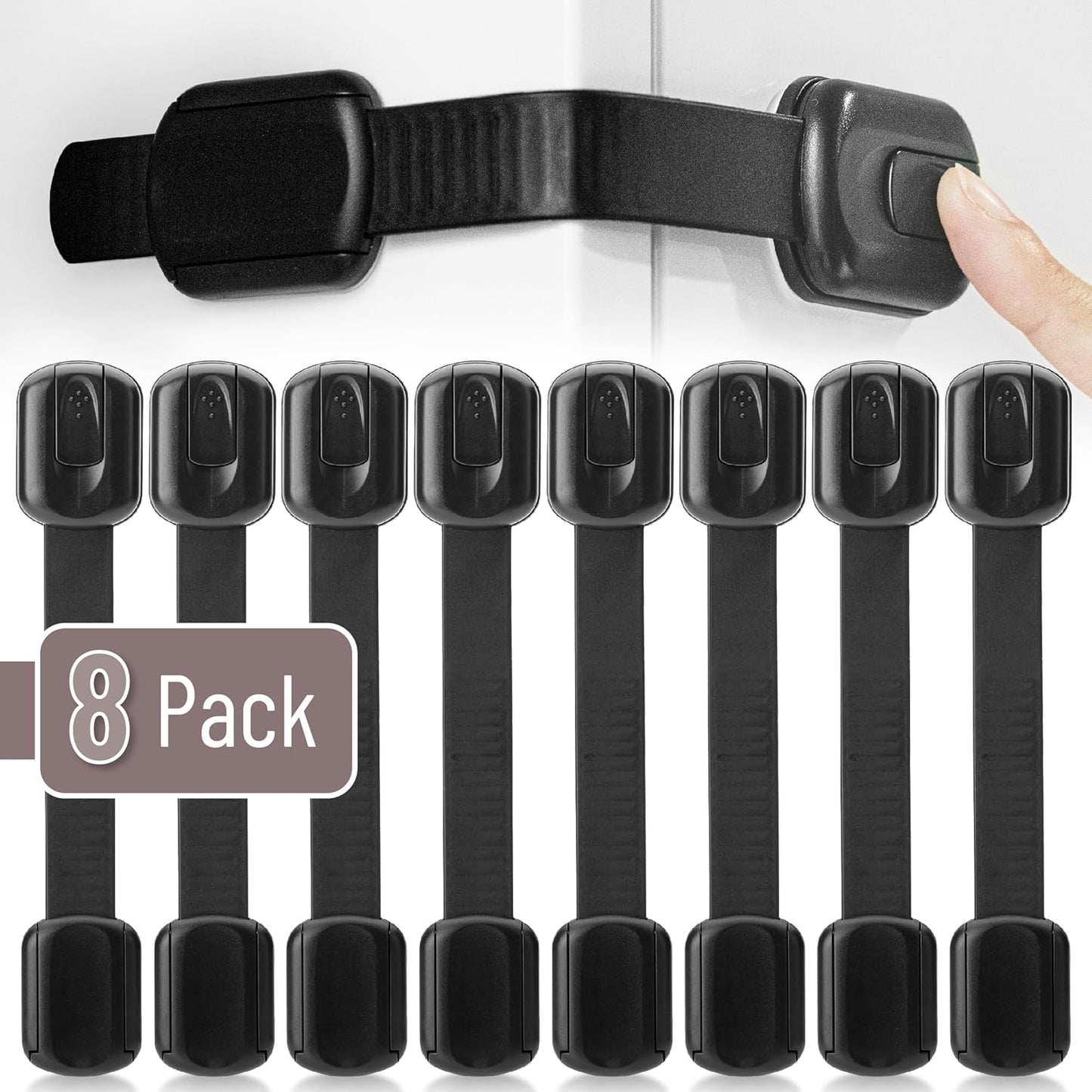 Bates- Child Safety Strap Locks, 8 Pack, Black, Baby Cabinet Locks