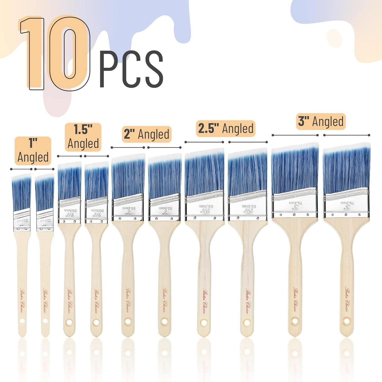 Bates- Paint Brushes, 10 Pack, 1", 1.5", 2", 2.5", 3", Angle Brushes