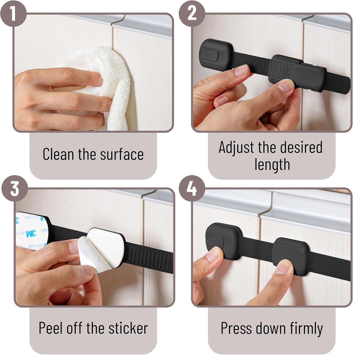 Bates- Child Safety Strap Locks, 6 Pack, Black Baby Cabinet Locks