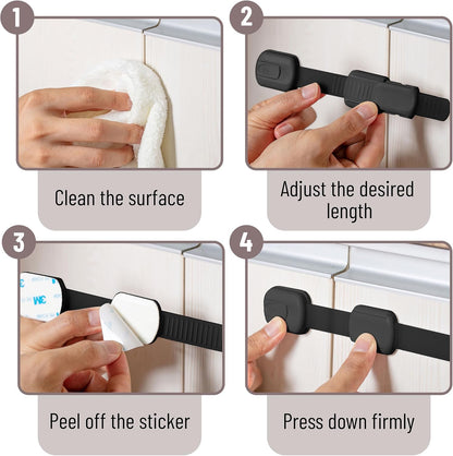 Bates- Child Safety Strap Locks, 8 Pack, Black, Baby Cabinet Locks