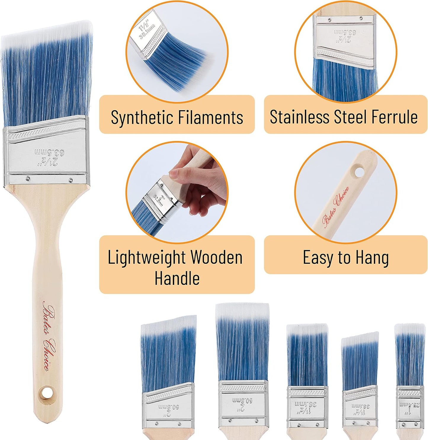 Bates- Paint Brushes, 1-Inch, 12 Pack, Treated Wood Handle, Paint Brushes for Walls, Stain Brush