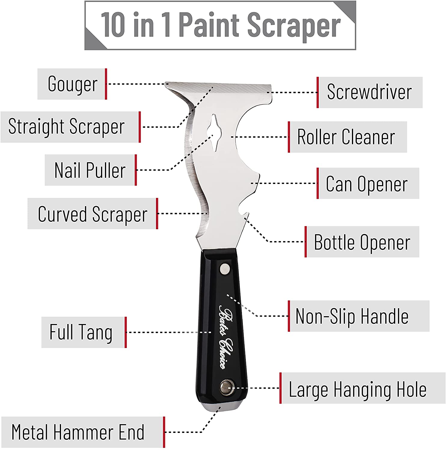 Bates - Putty Knife, 6 inch, Flexible, Metal Scraper Tool, Taping Knife,  Wall Scraper, Spackle Knife, Putty Scraper 