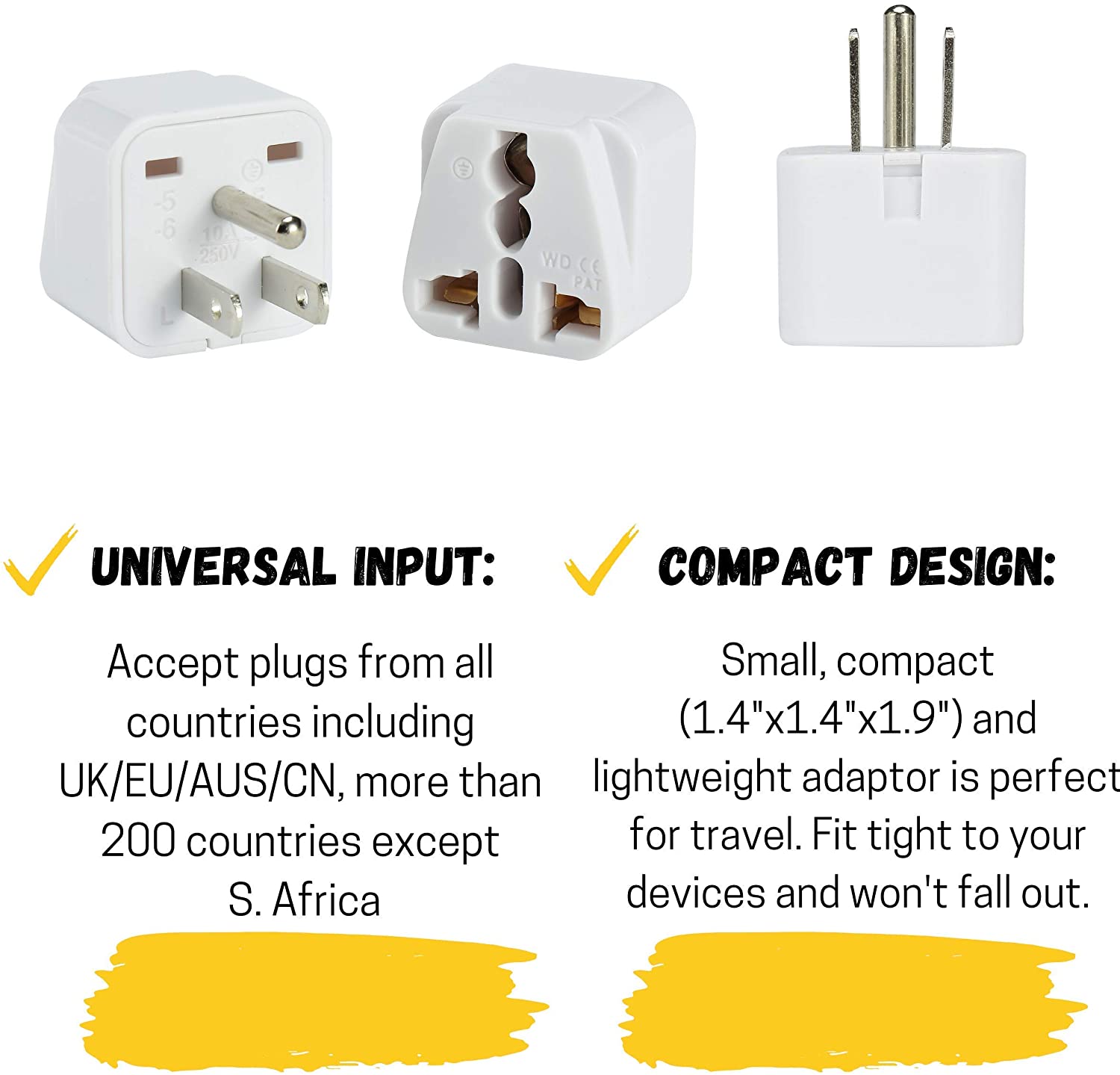 Bates- Universal to American Outlet Plug Adapter, 2 Pack, Canada Universal Travel  Plug Adapter, 2 pc, UK to US Adapter, US Plug Adapter - Bates Choice