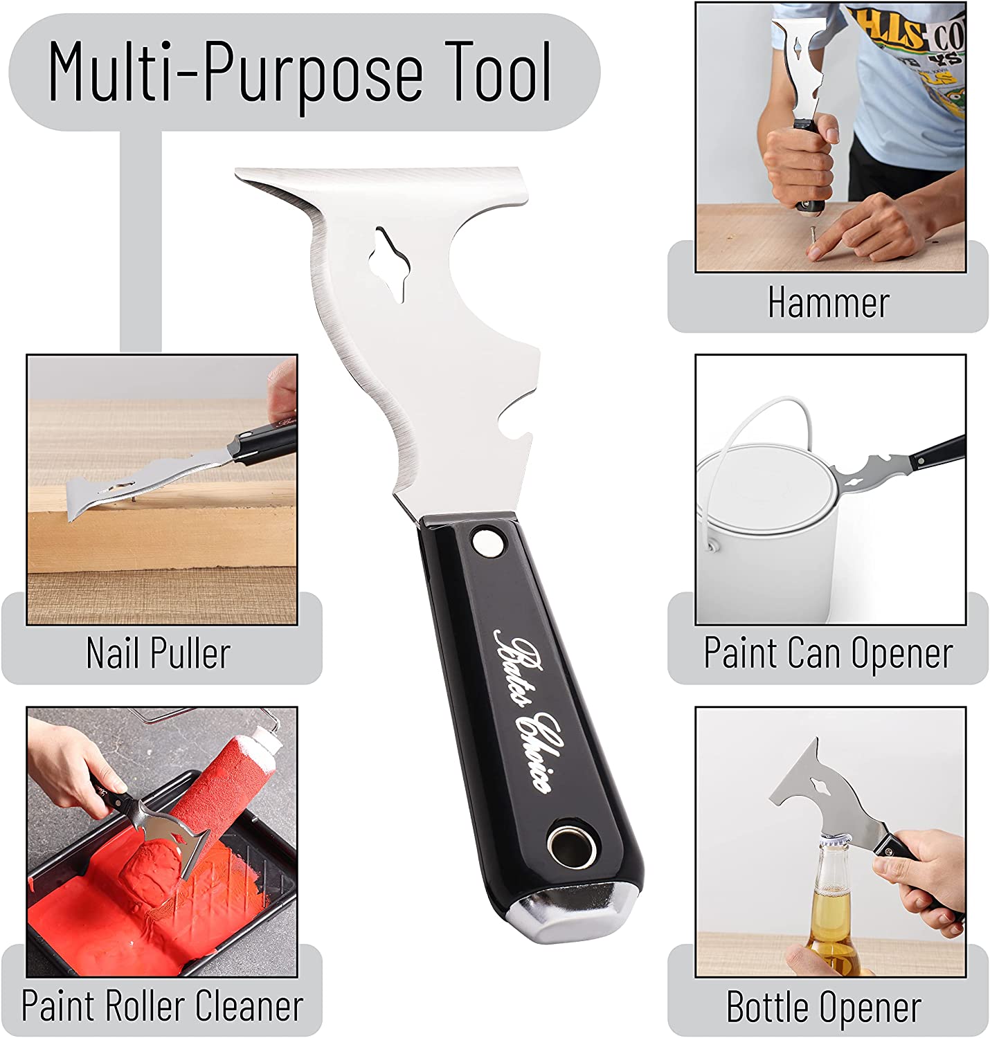 XW Folding Paint Scraper, Multi-functional 10-in-1 Metal Scraper Tool,  Heavy Duty Putty Knife, Extra 10 PCS Razor Blades Included, 2-Pack