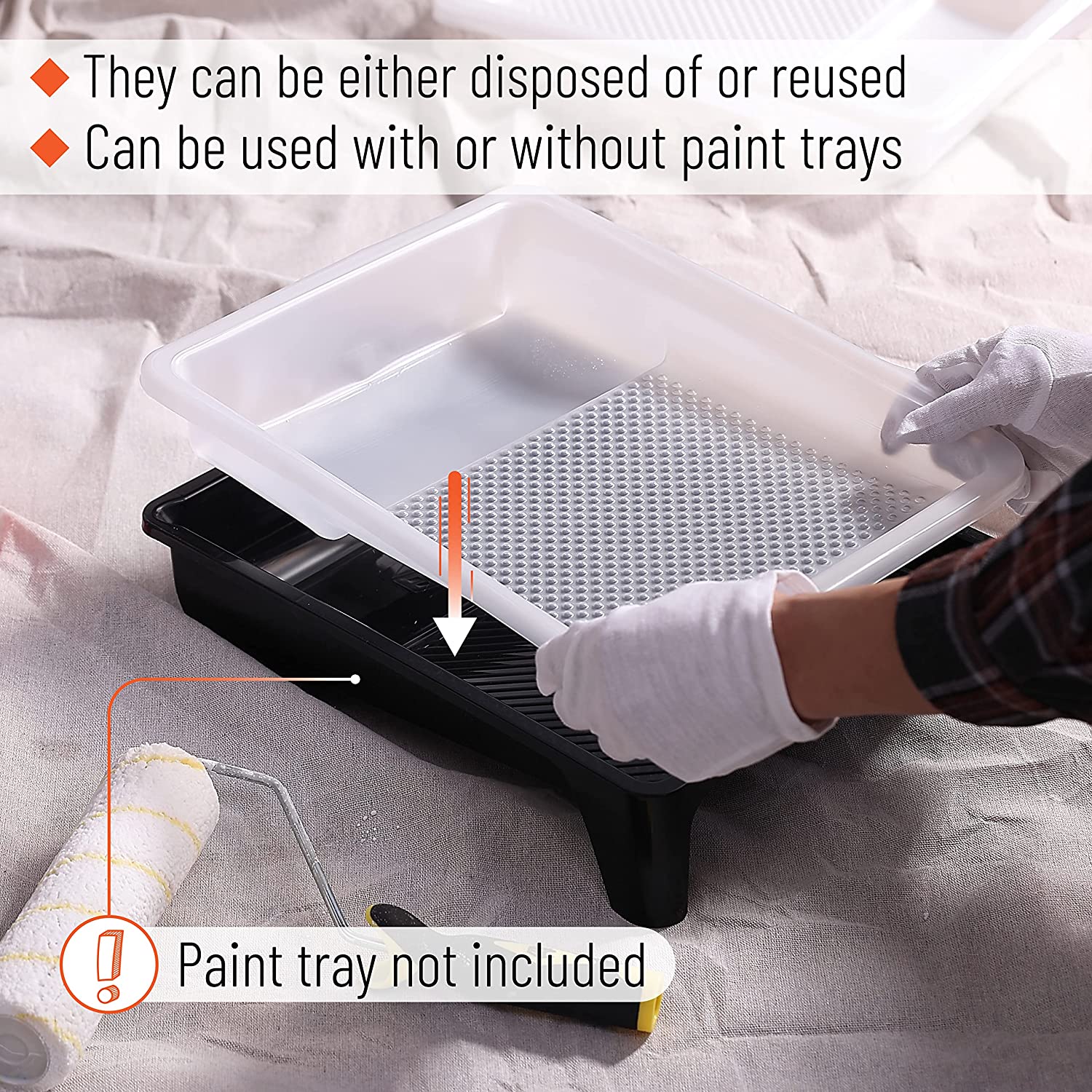 Bates- Paint Tray Liner, 4 Inch, 12 Pack, Paint Roller Tray, Paint