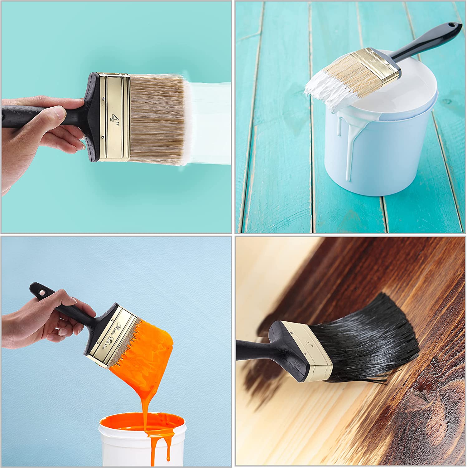 4 Large Paint Brush, Soft Tip Paint Brushes for Walls, Brush for Painting,  Quick Decking, Fence, Walls and Furniture Paint Application for Painting